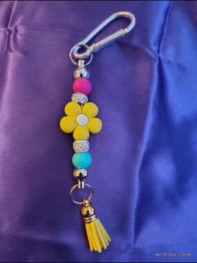 Yellow Flower Tassel Keychain Charm for Women